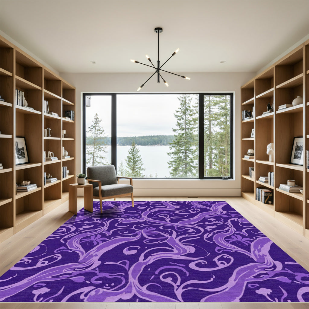 Purple Floral Flowing Vine Abstract Rug