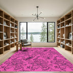 Vibrant Pink Outline Floral Cluster Rug
