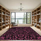 Bright Pink Flourish Damask Rug