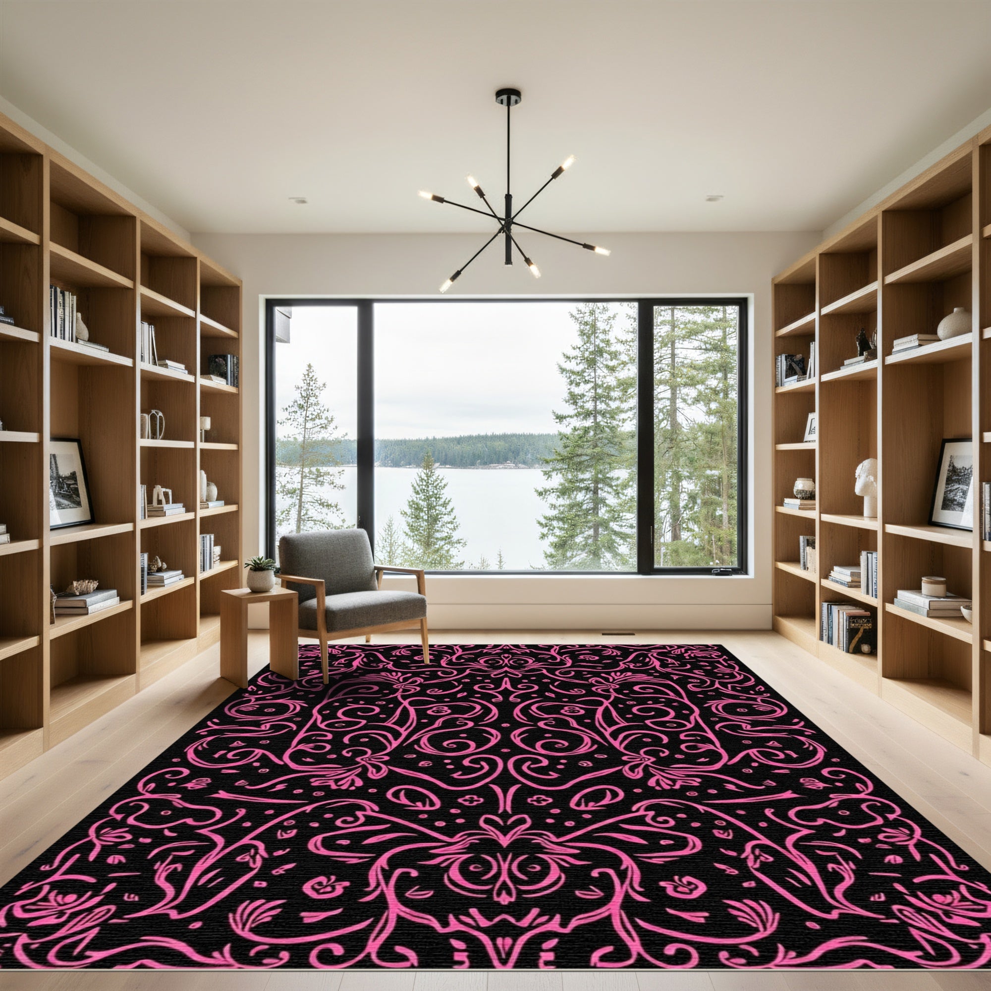 Bright Pink Flourish Damask Rug