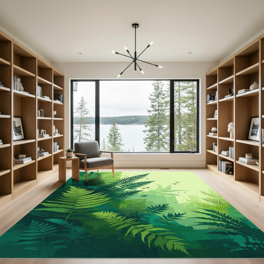 Lush Forest Green Fern Foliage Rug