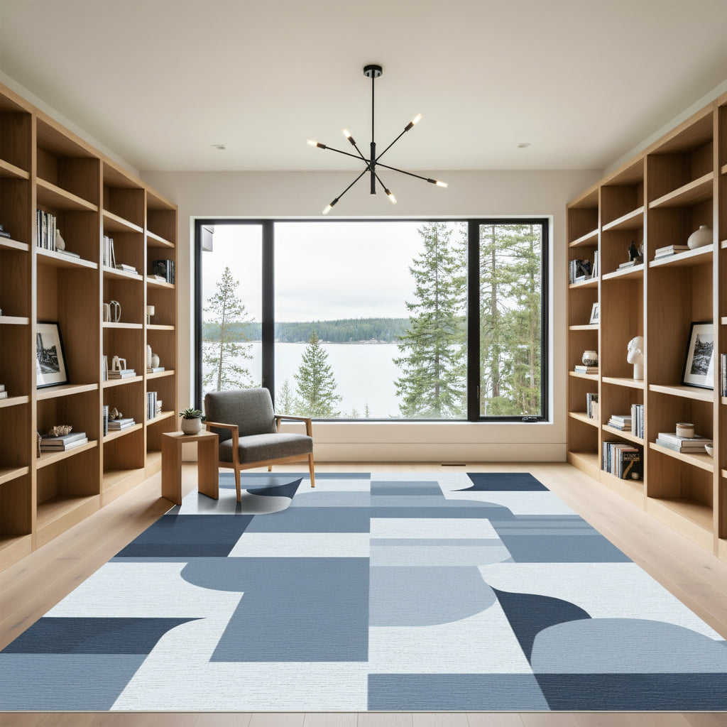 Muted Blue Geometric Abstraction Rug