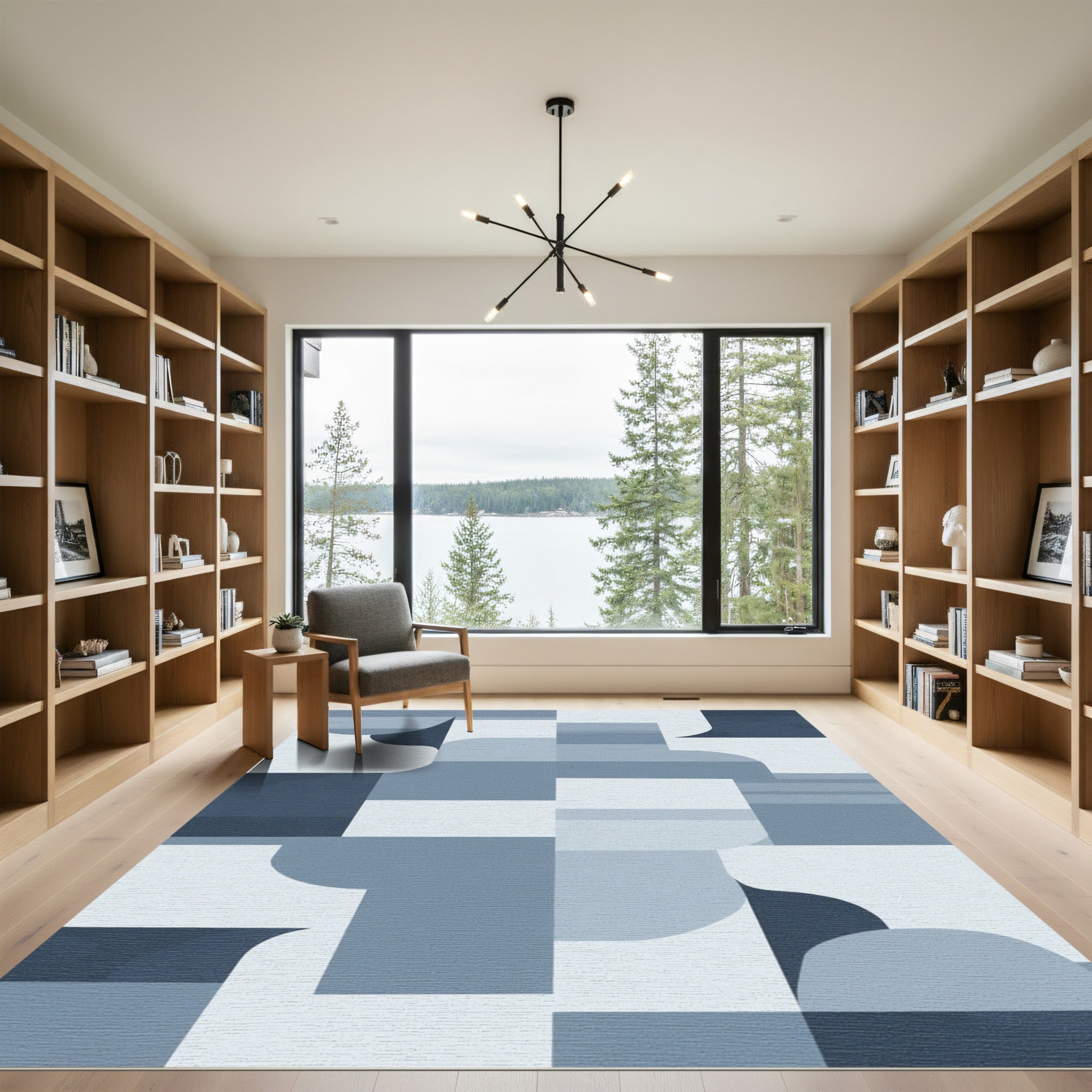 Muted Blue Geometric Abstraction Rug