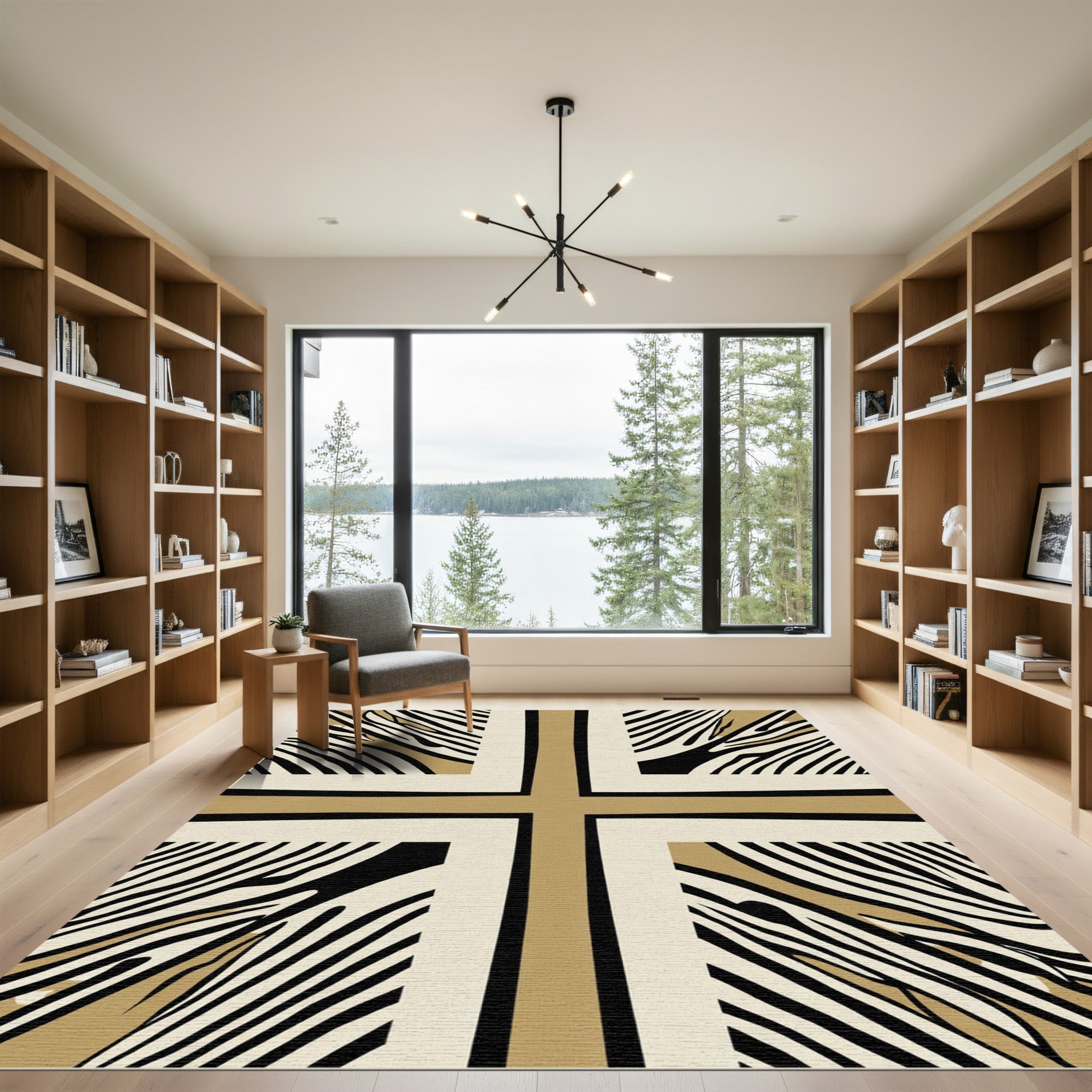 Modern Zebra Stripe Geometric Cross Rug