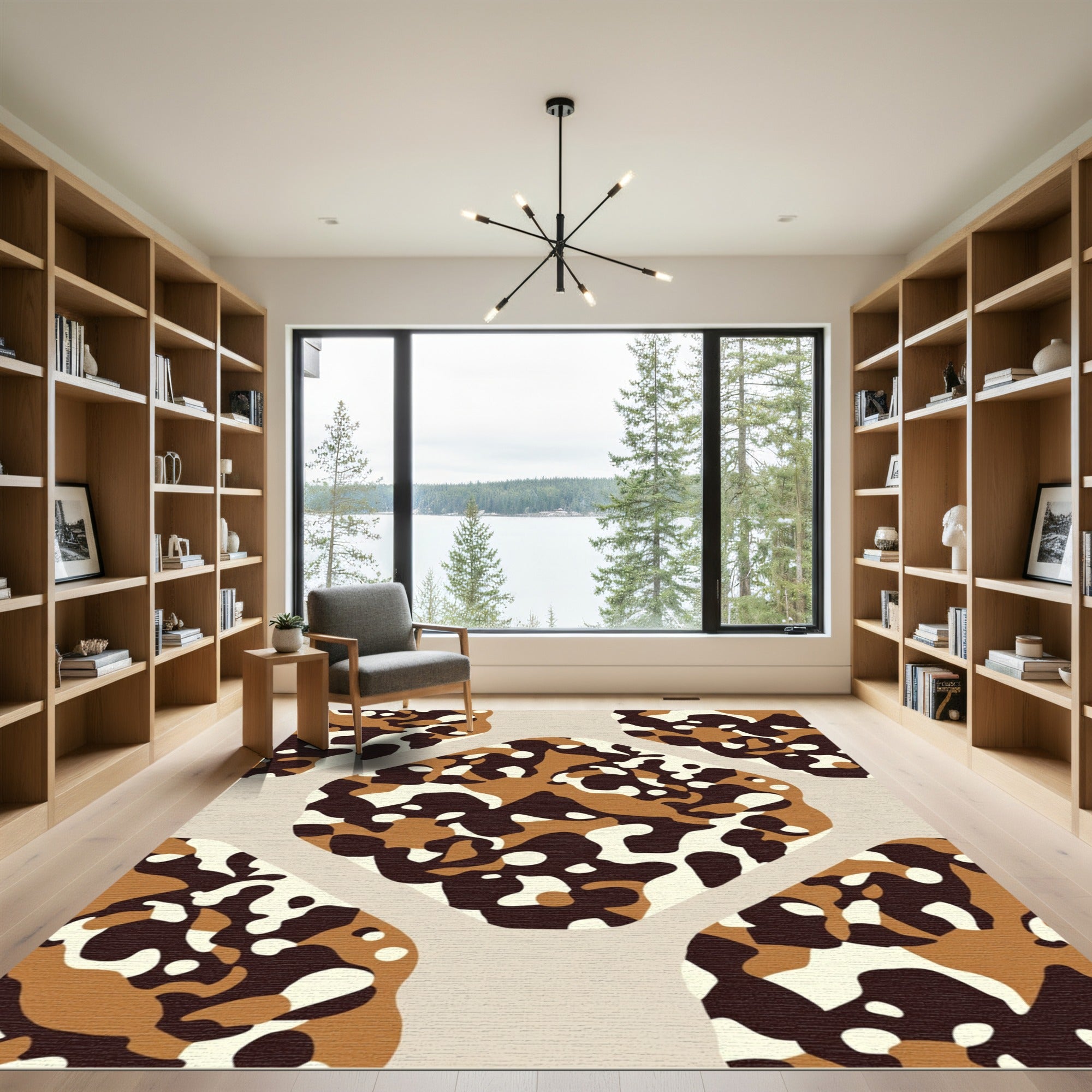 Brown And Cream Camouflage Organic Shapes Rug