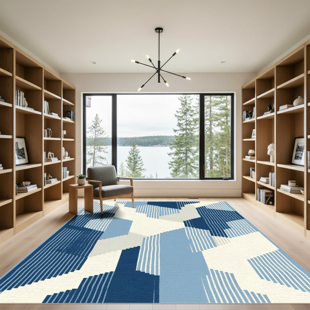 Indigo Blue Geometric Stacked Forms Rug