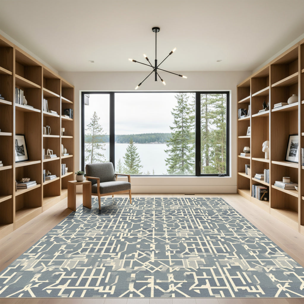 Abstract Geometric Lines Cream Slate Rug