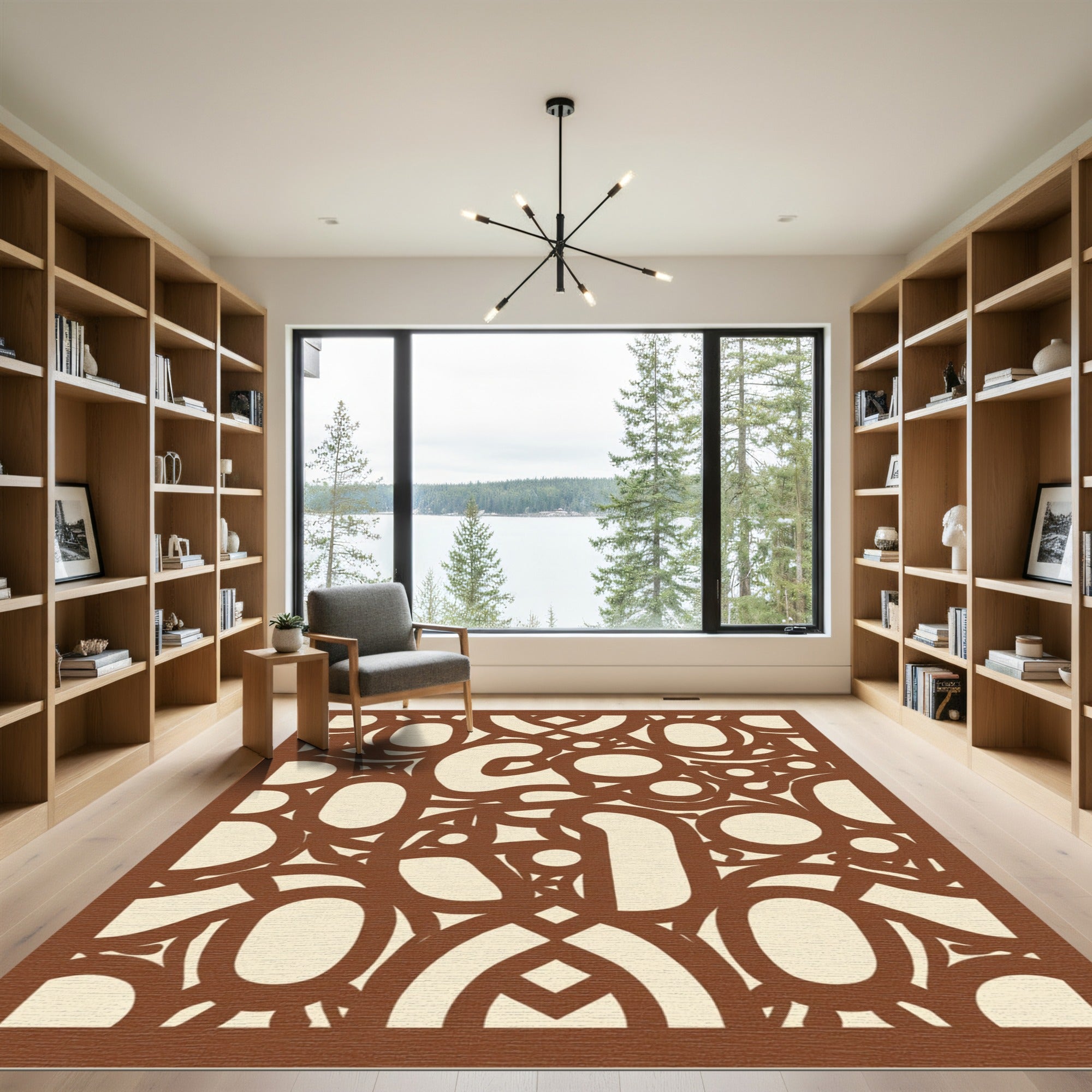 Brown Cream Abstract Interlocking Circles Rug