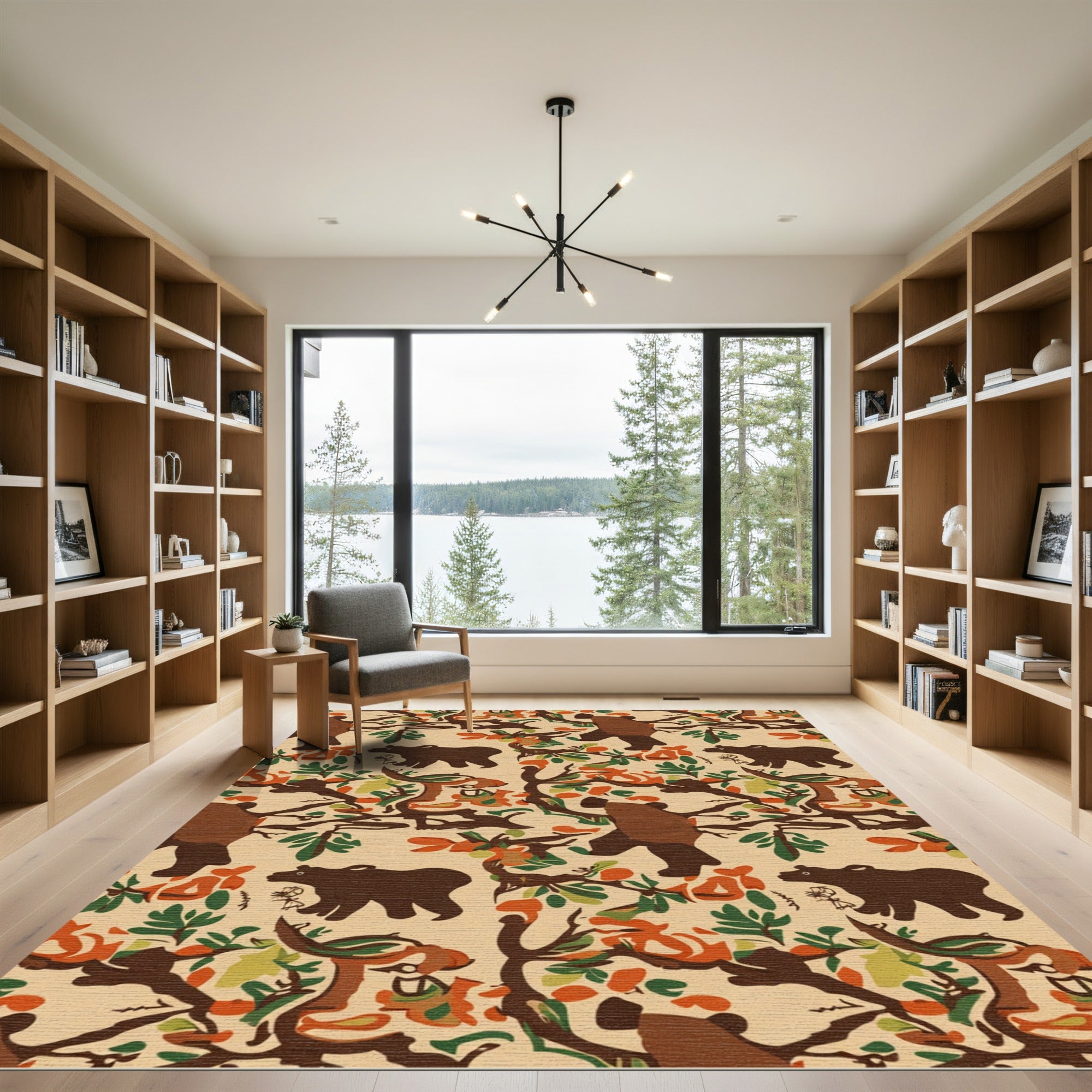 Woodland Bear Foliage Folk Art Rug