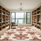 Deep Red Floral Damask Scroll Rug
