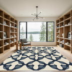 Indigo Blue Quatrefoil Lattice Rug