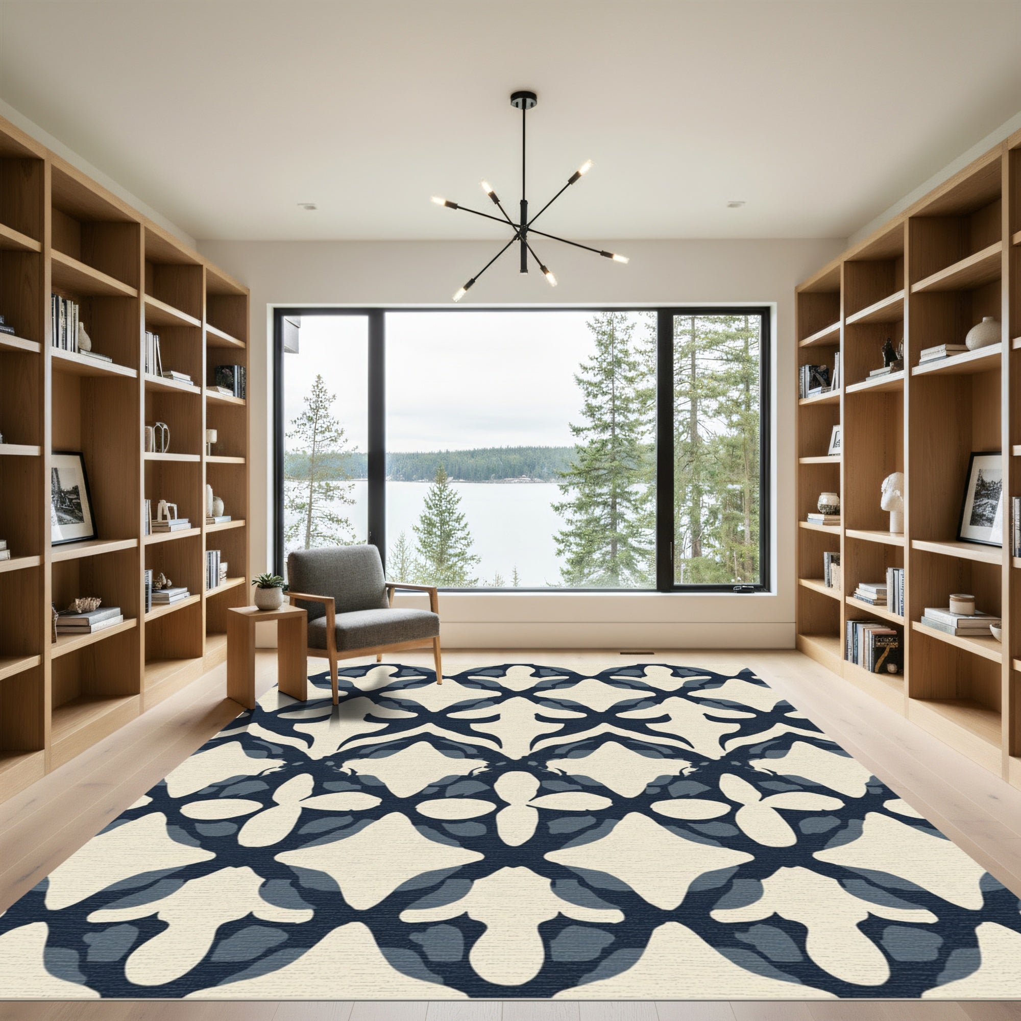 Indigo Blue Quatrefoil Lattice Rug