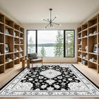 Monochromatic Ornate Floral Medallion Rug