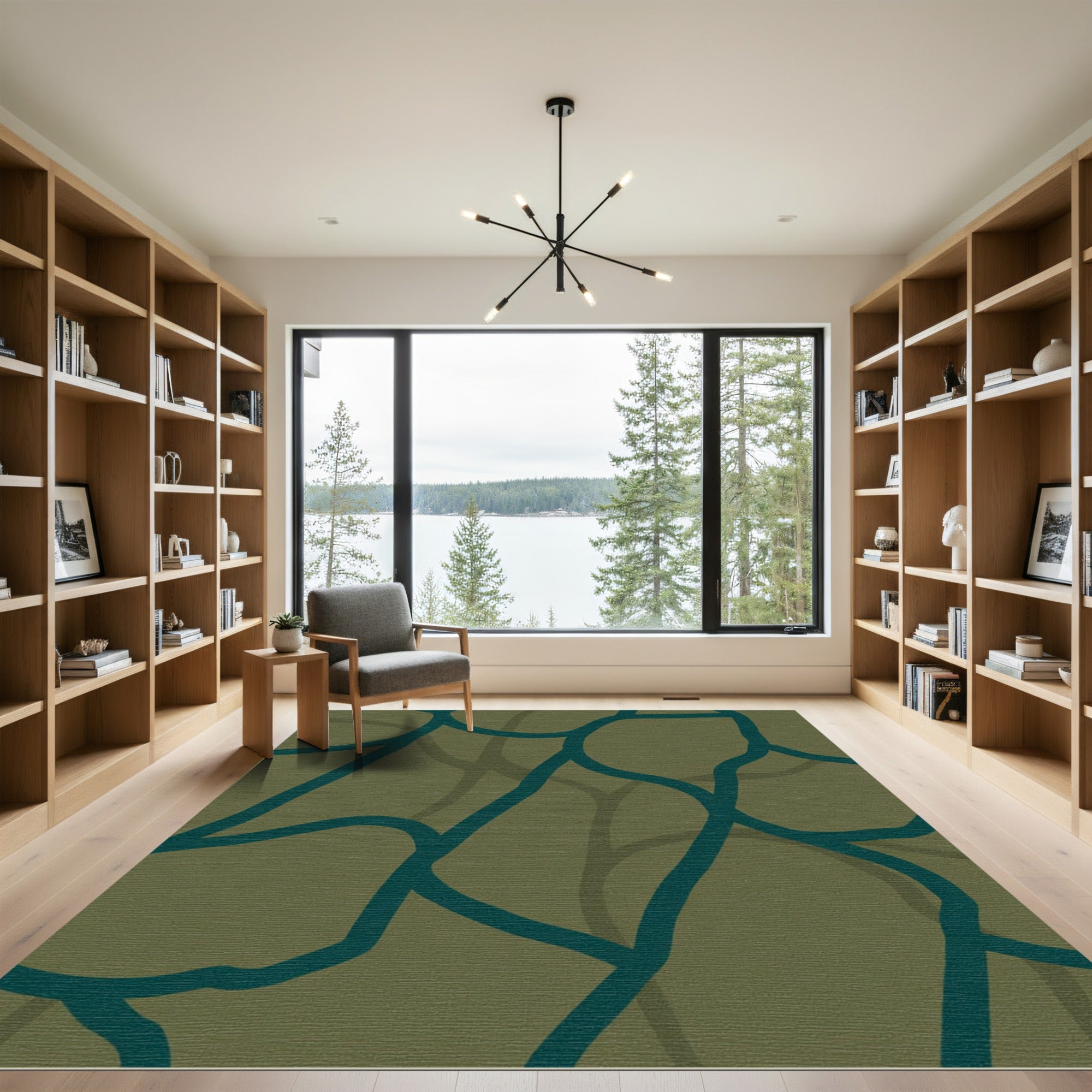 Teal Abstract Organic Net Rug