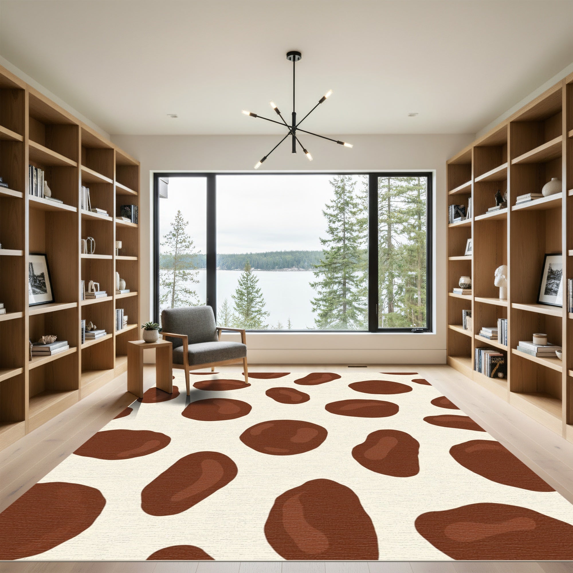 Brown Spotty Cream Abstract Rug