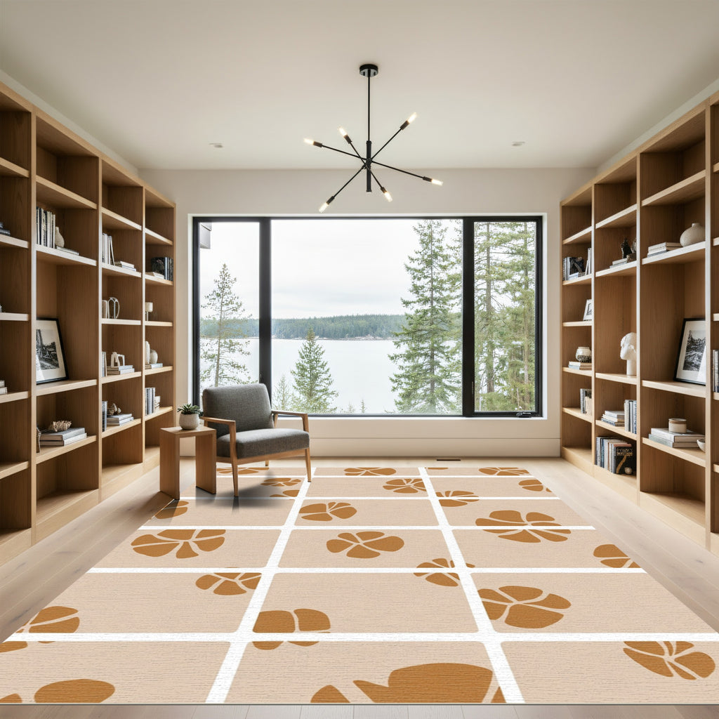Neutral Ochre Abstract Petal Composition Rug