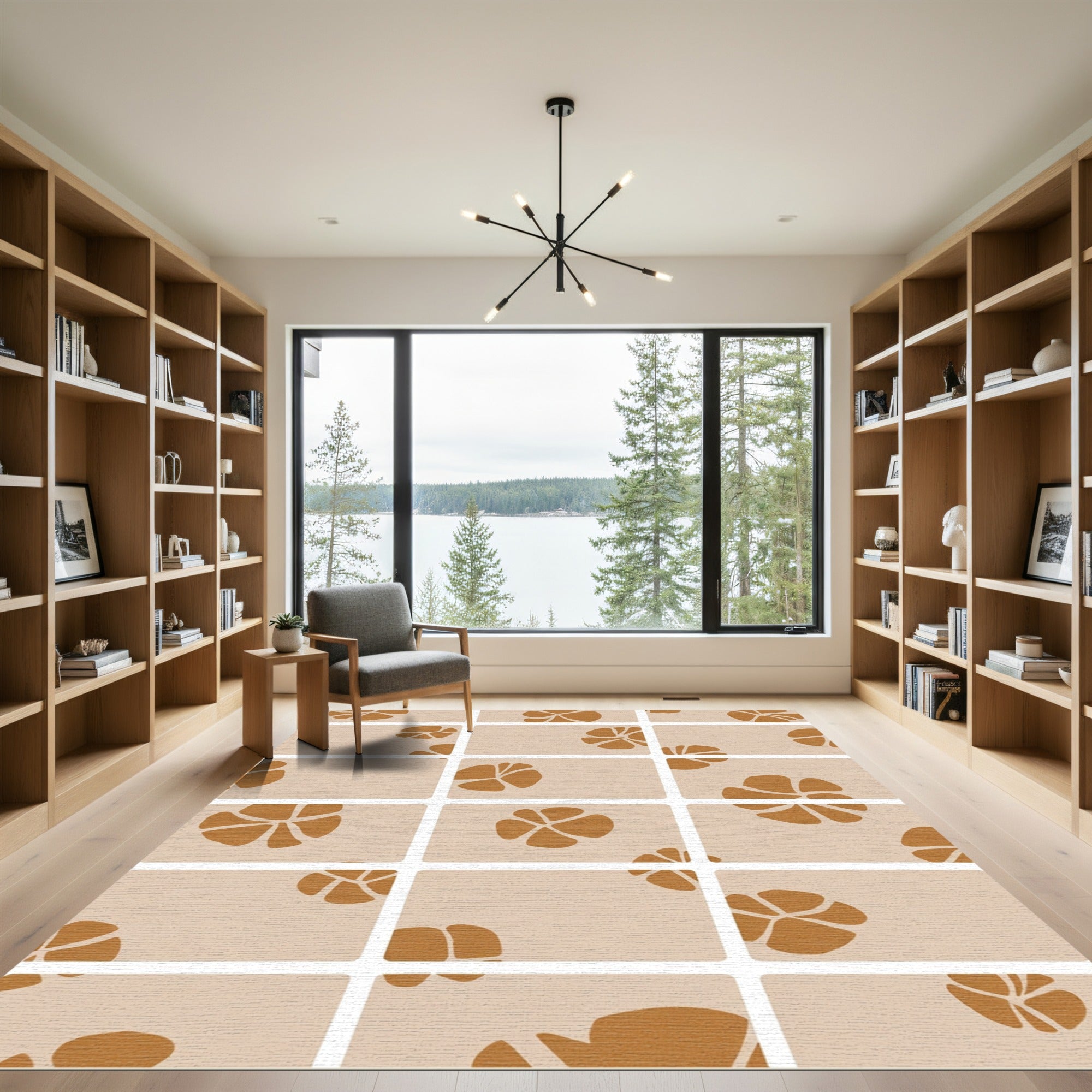 Neutral Ochre Abstract Petal Composition Rug