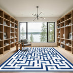 Geometric Blue Maze Linework Rug
