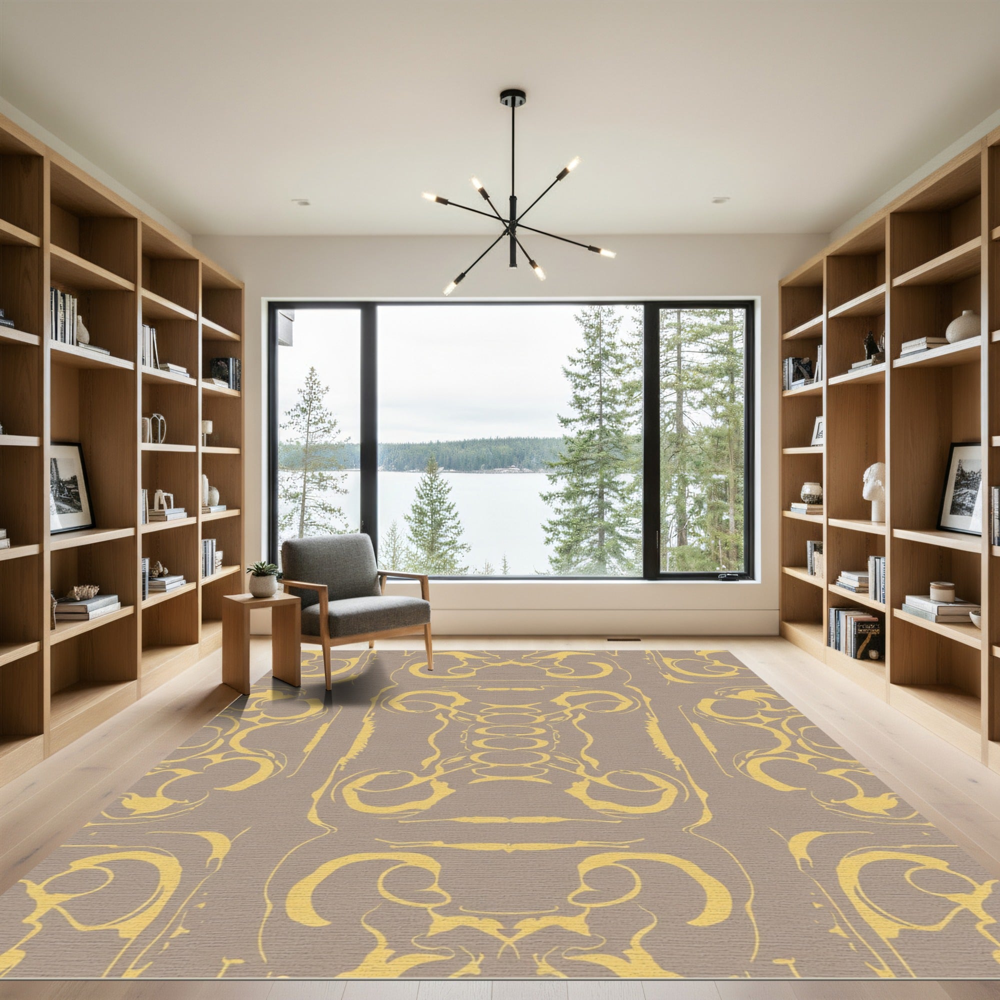 Golden Swirling Baroque Scroll Beige Rug
