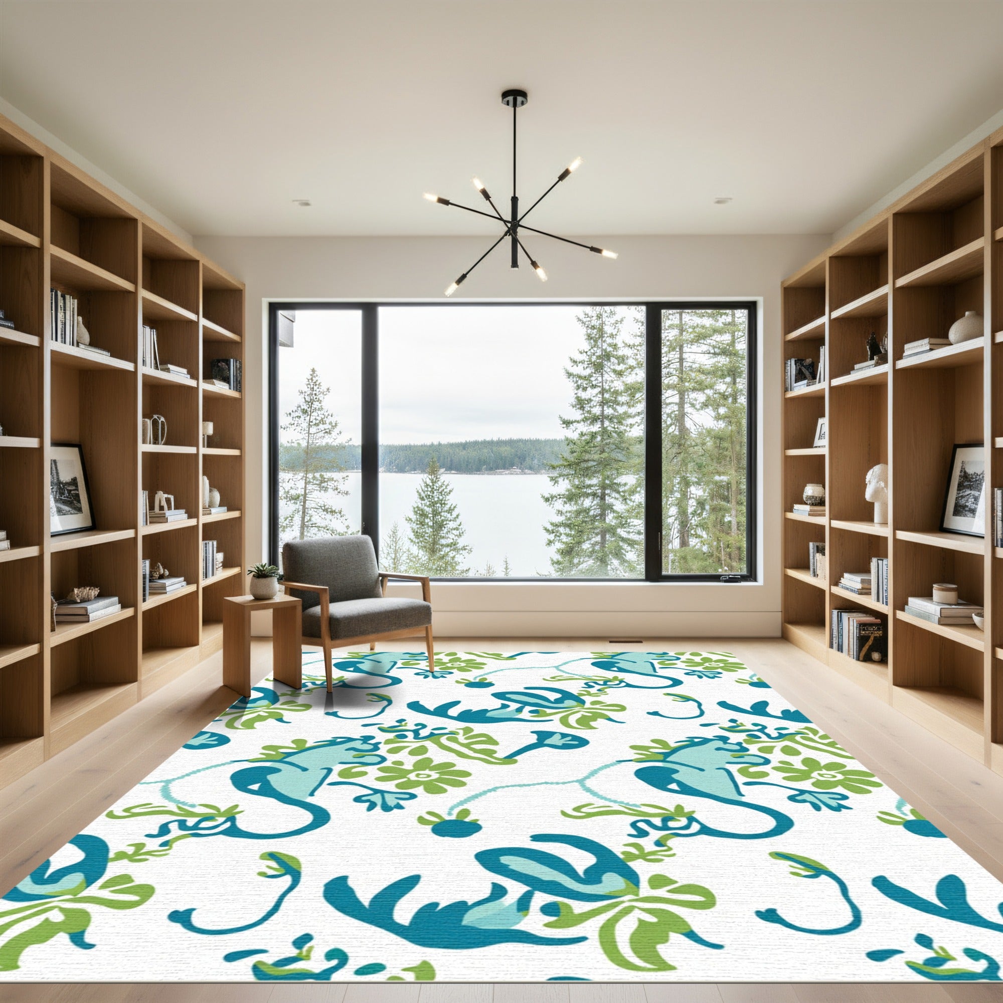 Teal And Green Floral Swirl Rug