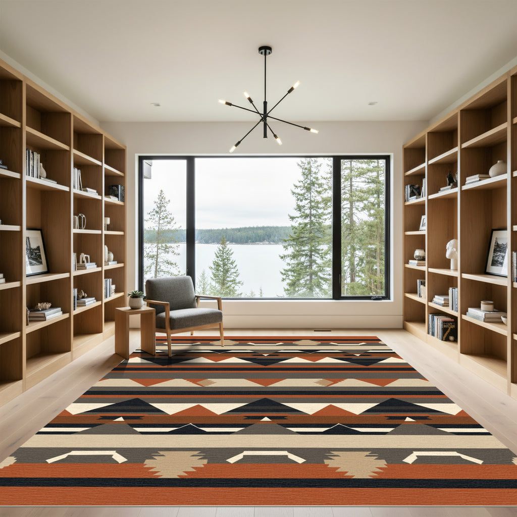 Earthy Geometric Stripes Navajo Rug