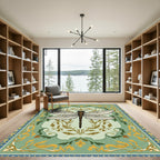 Emerald Dragonfly Floral Scroll Rug