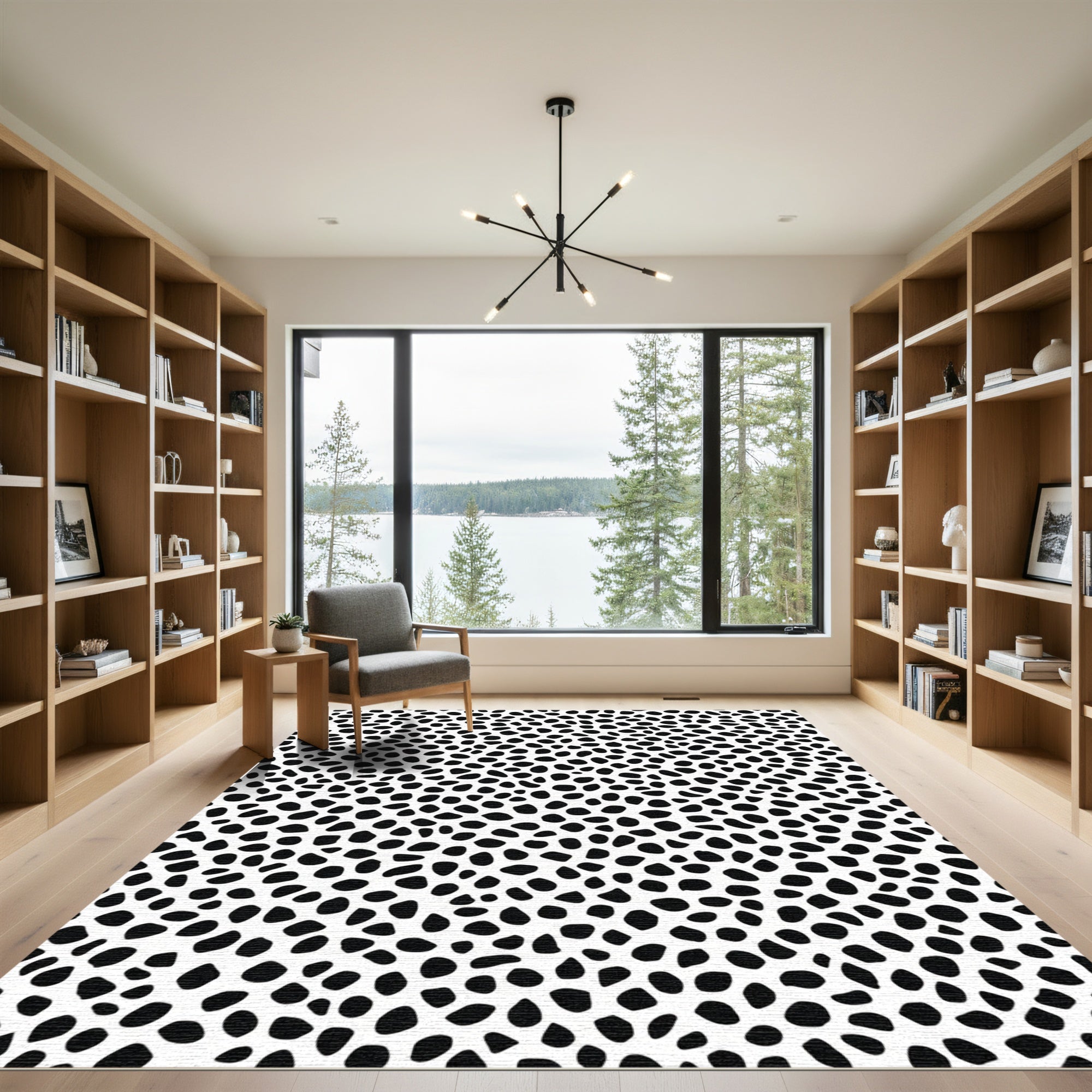 Black White Spotted Abstract Pattern Rug