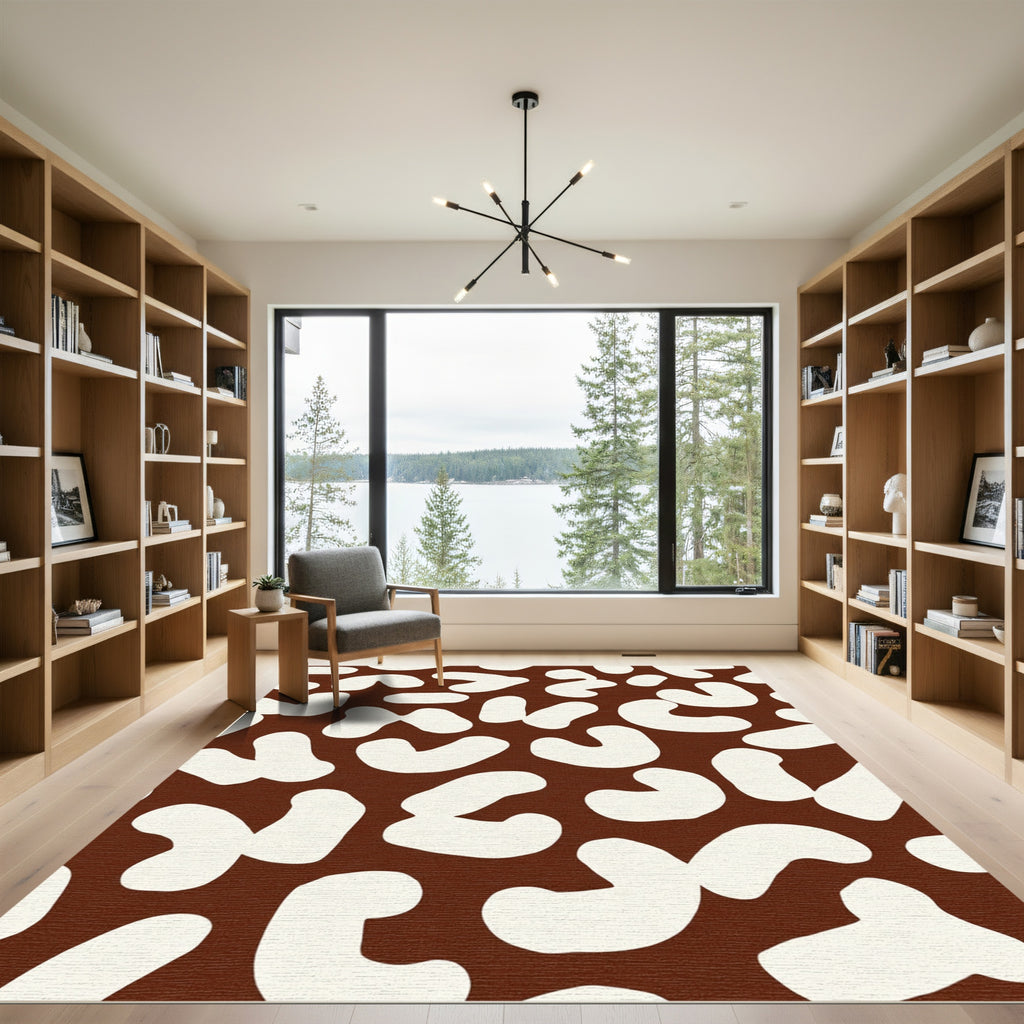 Brown White Organic Blob Rug