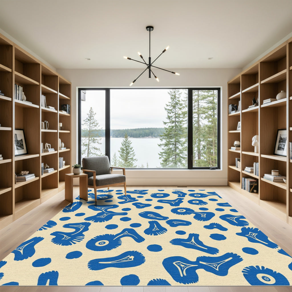 Abstract Blue Organic Shapes Rug