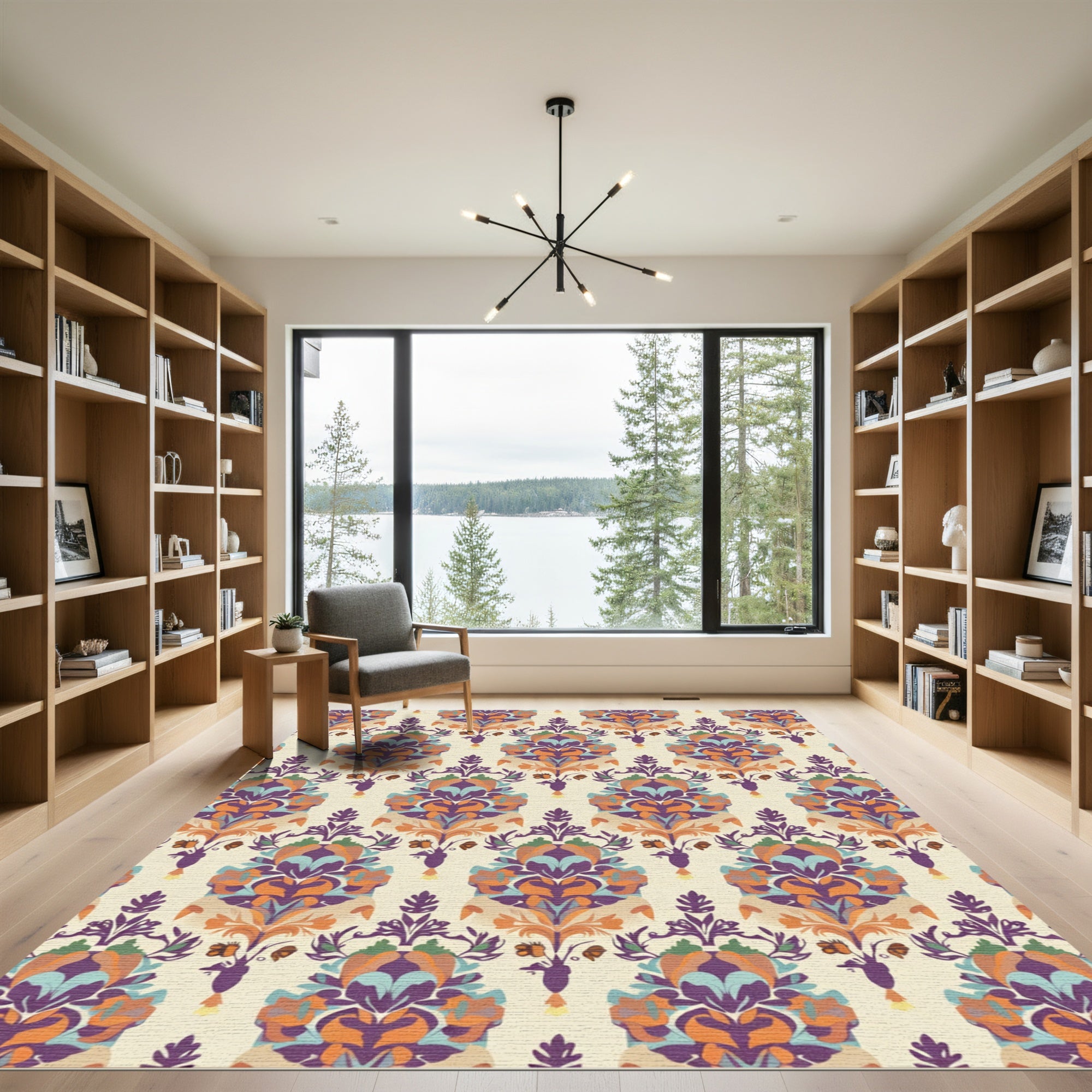 Purple Orange Teal Floral Damask Wallpaper Rug