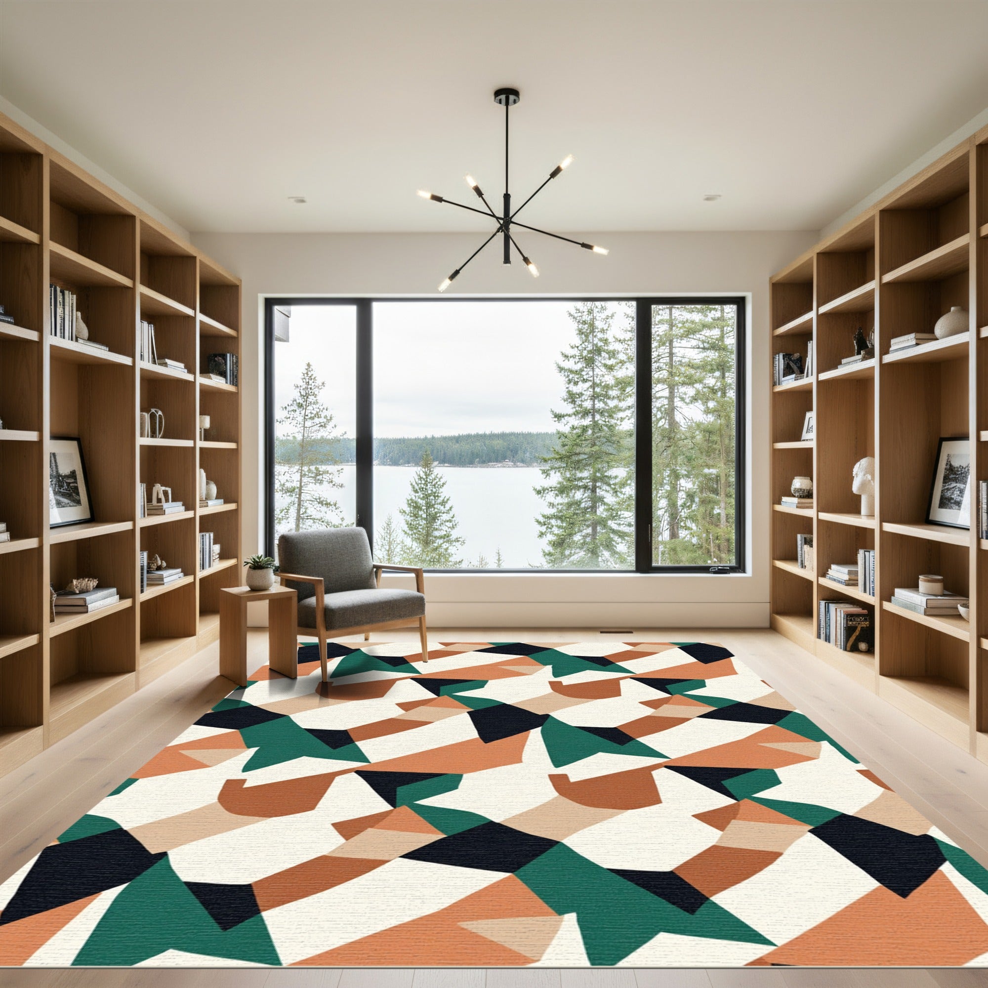 Abstract Geometric Terracotta Green Rug