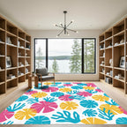 Bright Pink Yellow Teal Floral Burst Rug