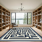 Navy Cream Labyrinth Geometric Artwork Rug