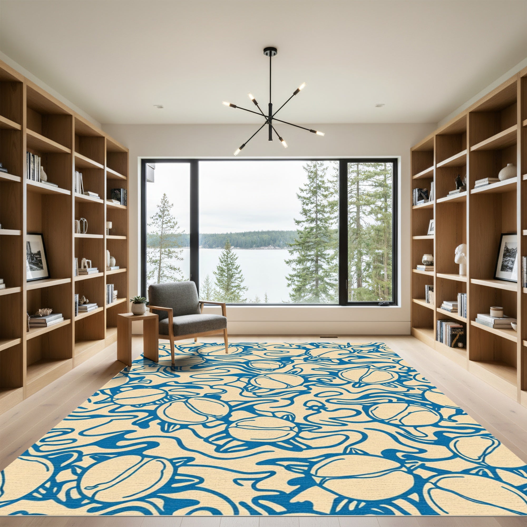 Teal Seashell Swirl Organic Rug