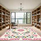 Pink Gray Elephant Floral Mandala Rug