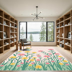 Yellow Pink Wildflower Meadow Scene Rug