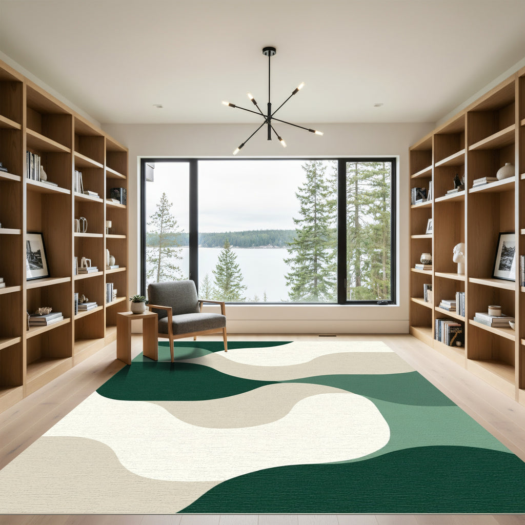 Organic Flowing Curves Green Abstract Rug
