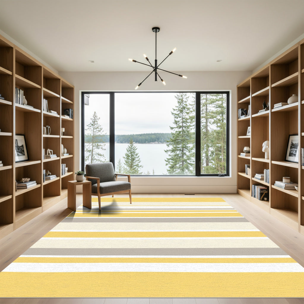Modern Yellow Gray Horizontal Stripe Rug