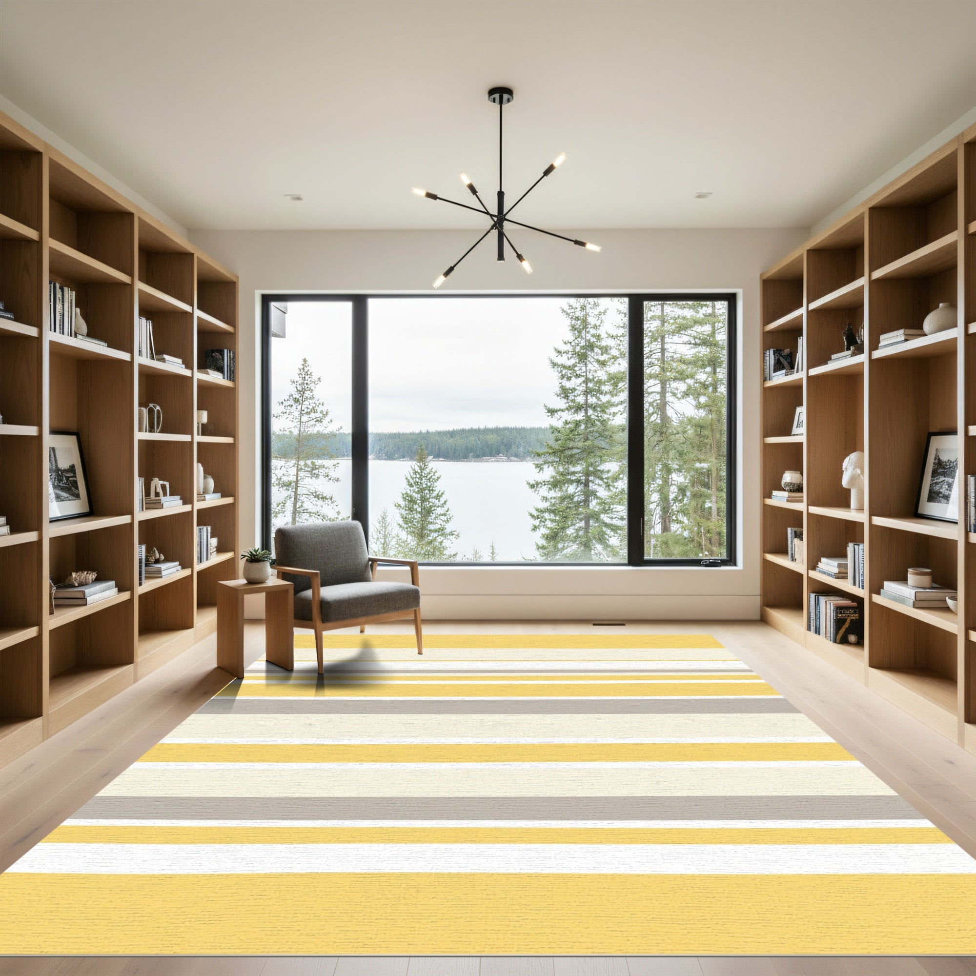 Modern Yellow Gray Horizontal Stripe Rug