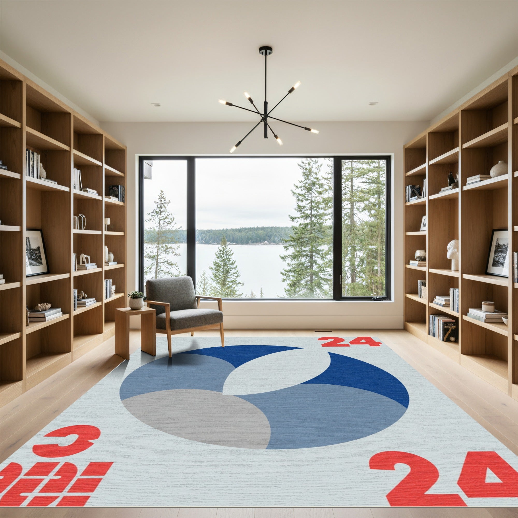 Modern Blue Gray Abstract Circle Rug