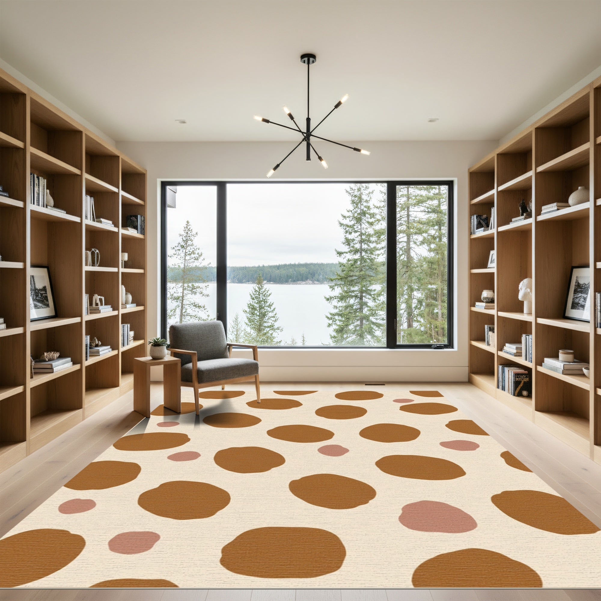 Abstract Brown Polka Dot Composition Rug