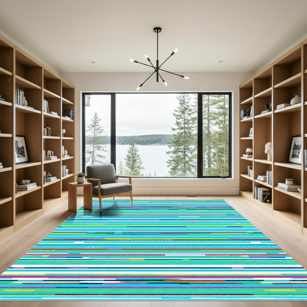 Modern Blue Multi Color Stripe Rug