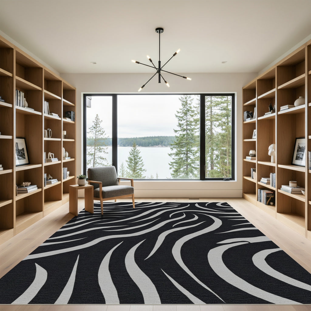 Monochrome Black Gray Zebra Strips Rug