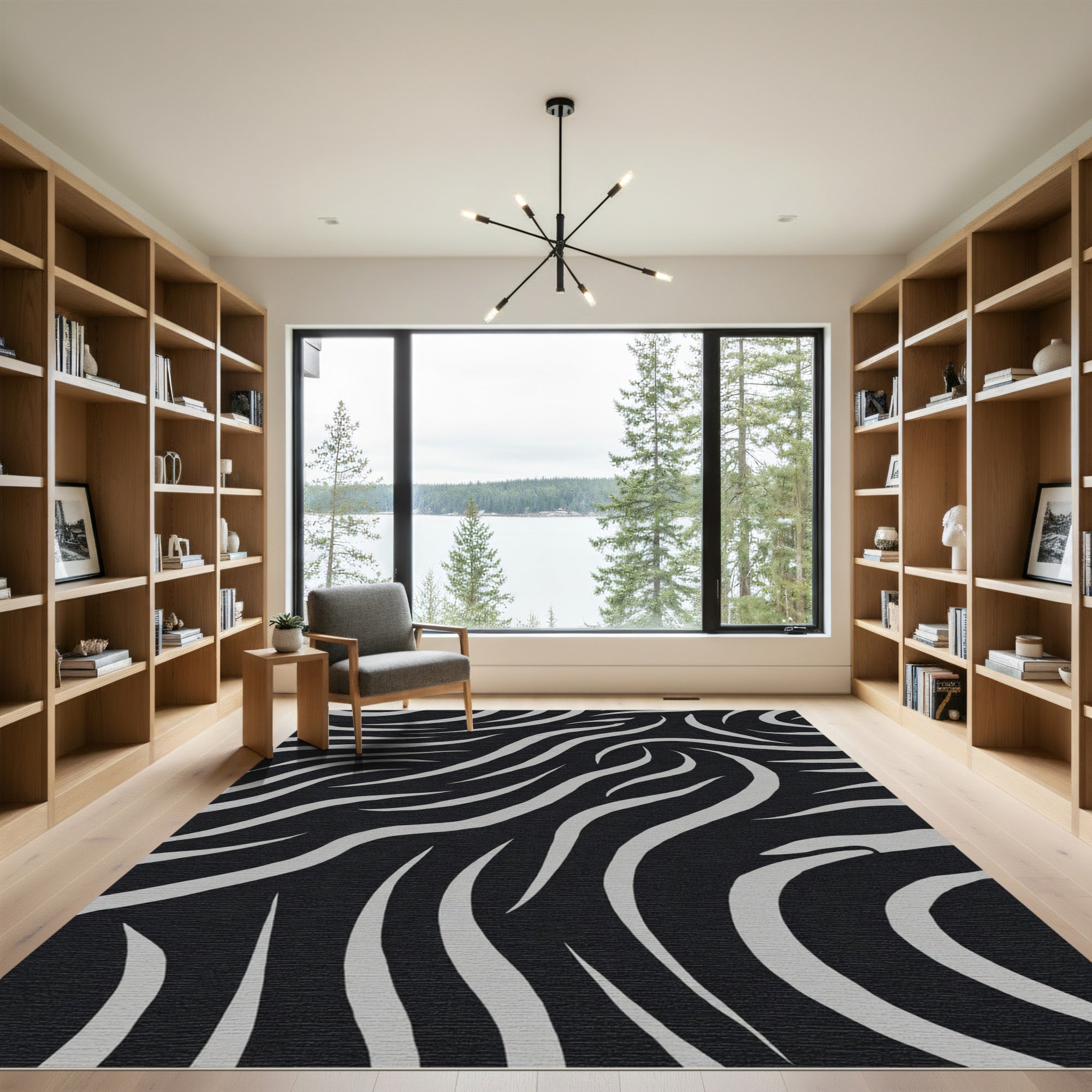 Monochrome Black Gray Zebra Strips Rug