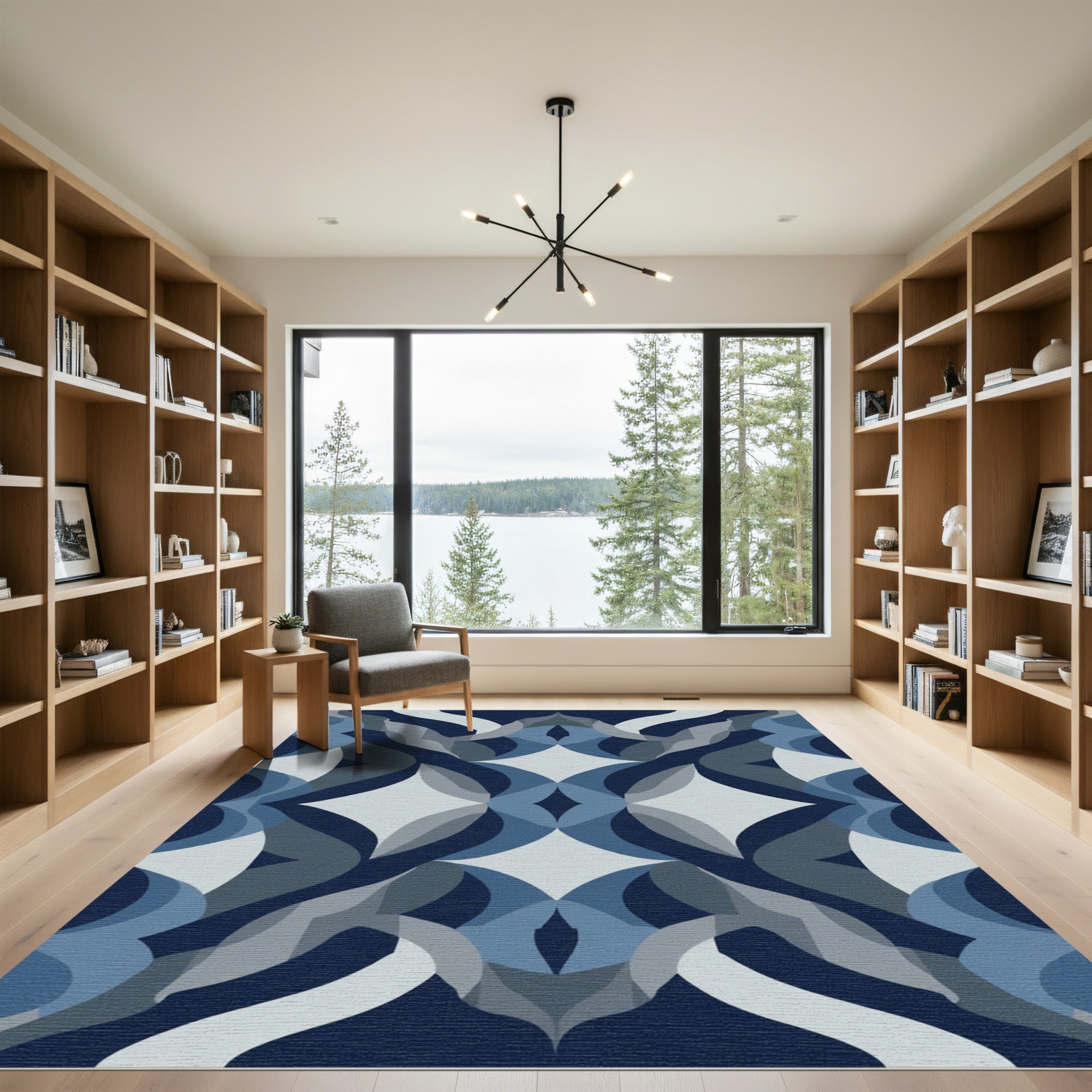 Deep Blue Geometric Quatrefoil Rug