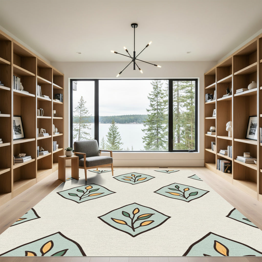 Mint Green Leaf Diamond Repeat Rug