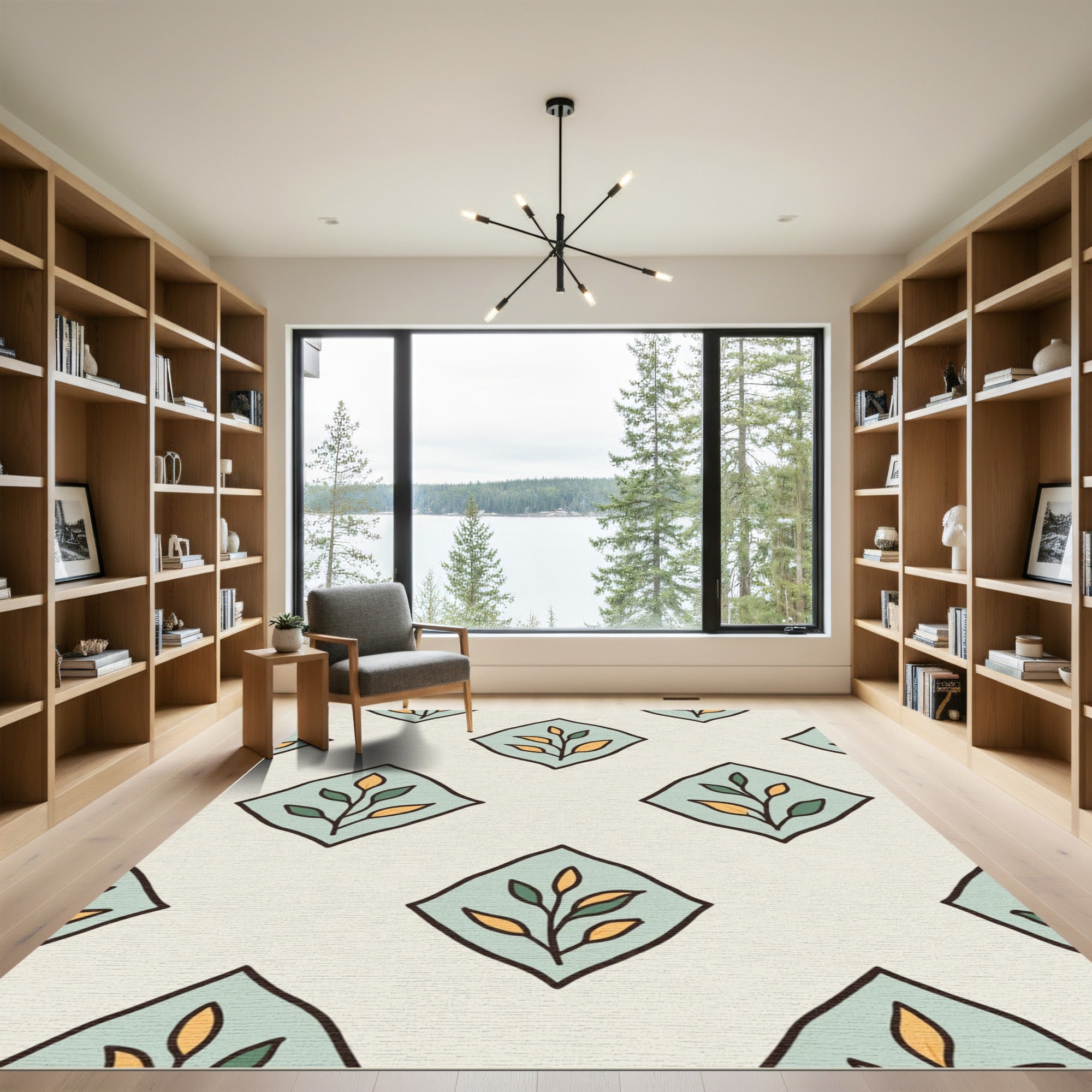 Mint Green Leaf Diamond Repeat Rug