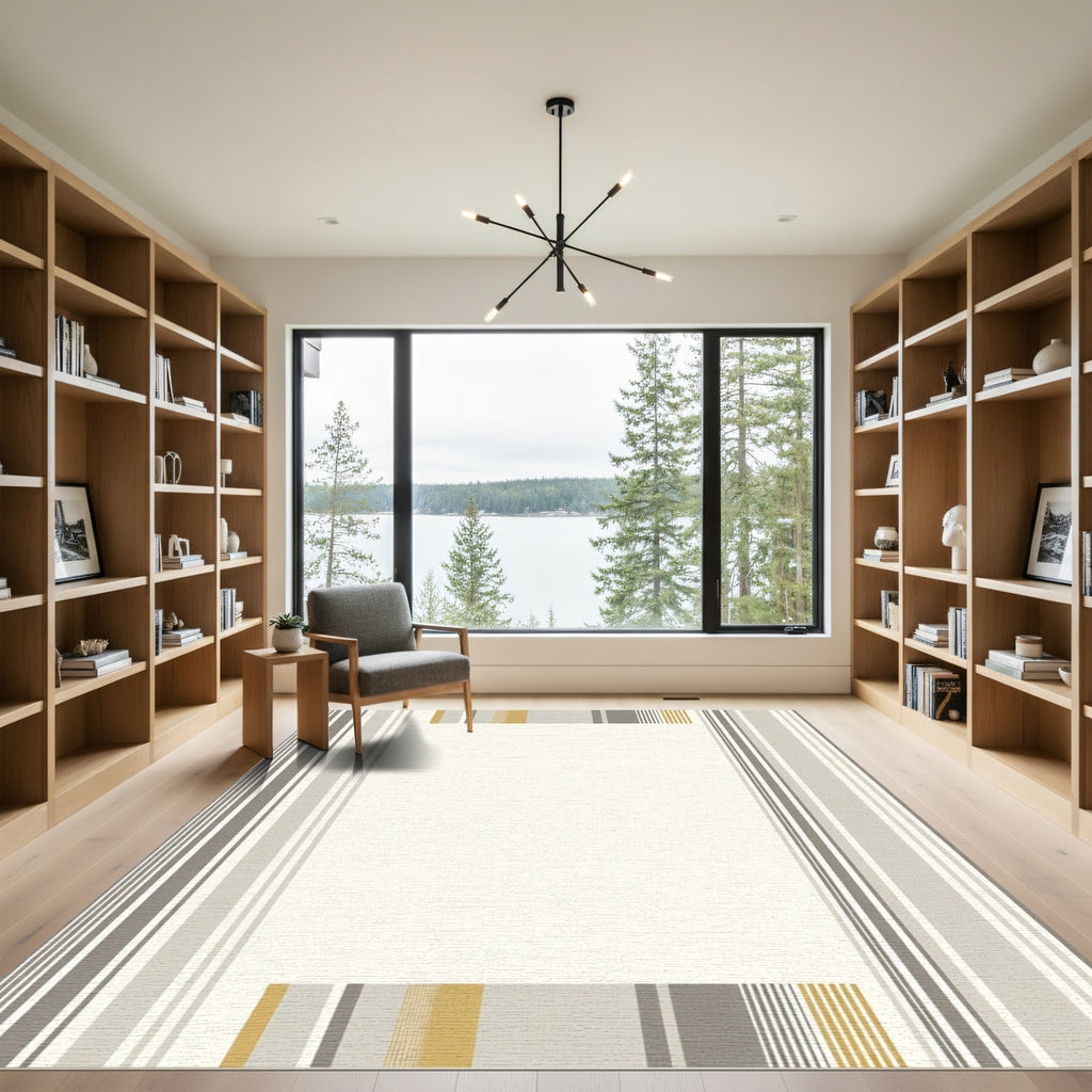 Modern Grey Gold Stripe Rug