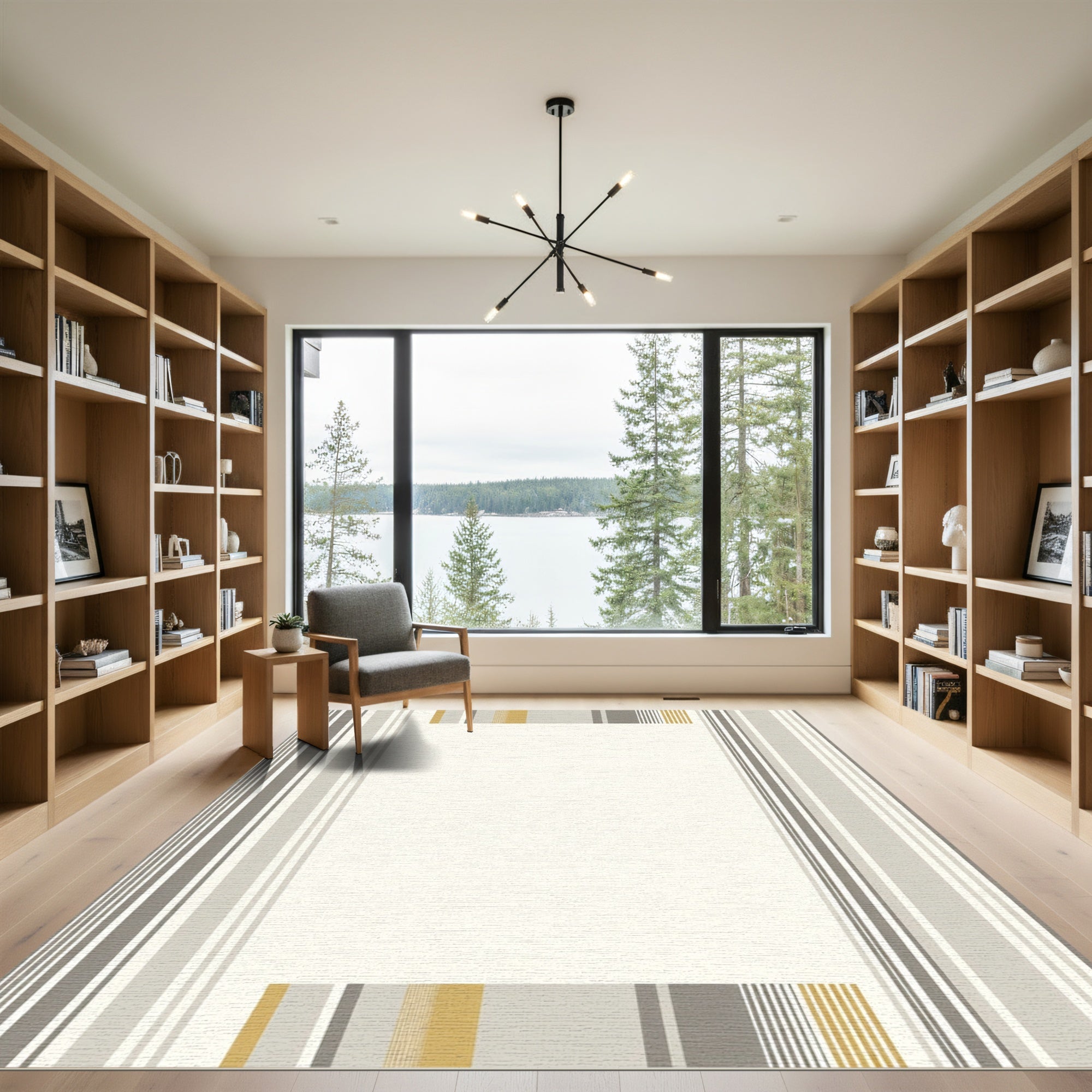 Modern Grey Gold Stripe Rug