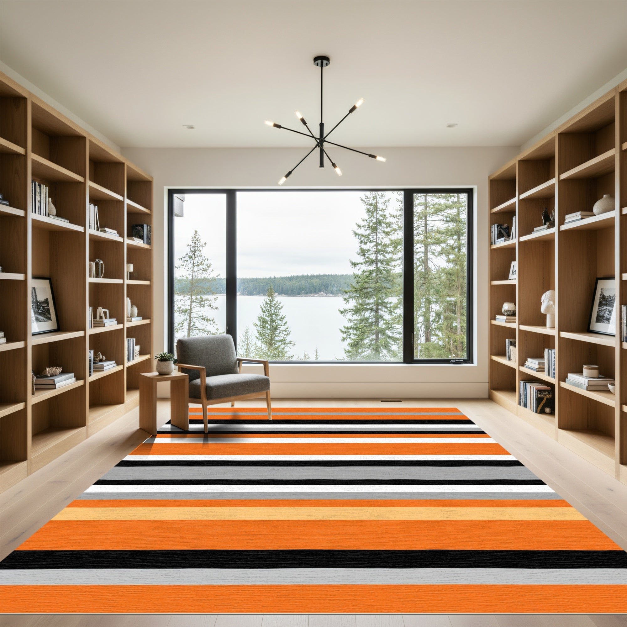 Bold Orange Black Horizontal Stripe Rug